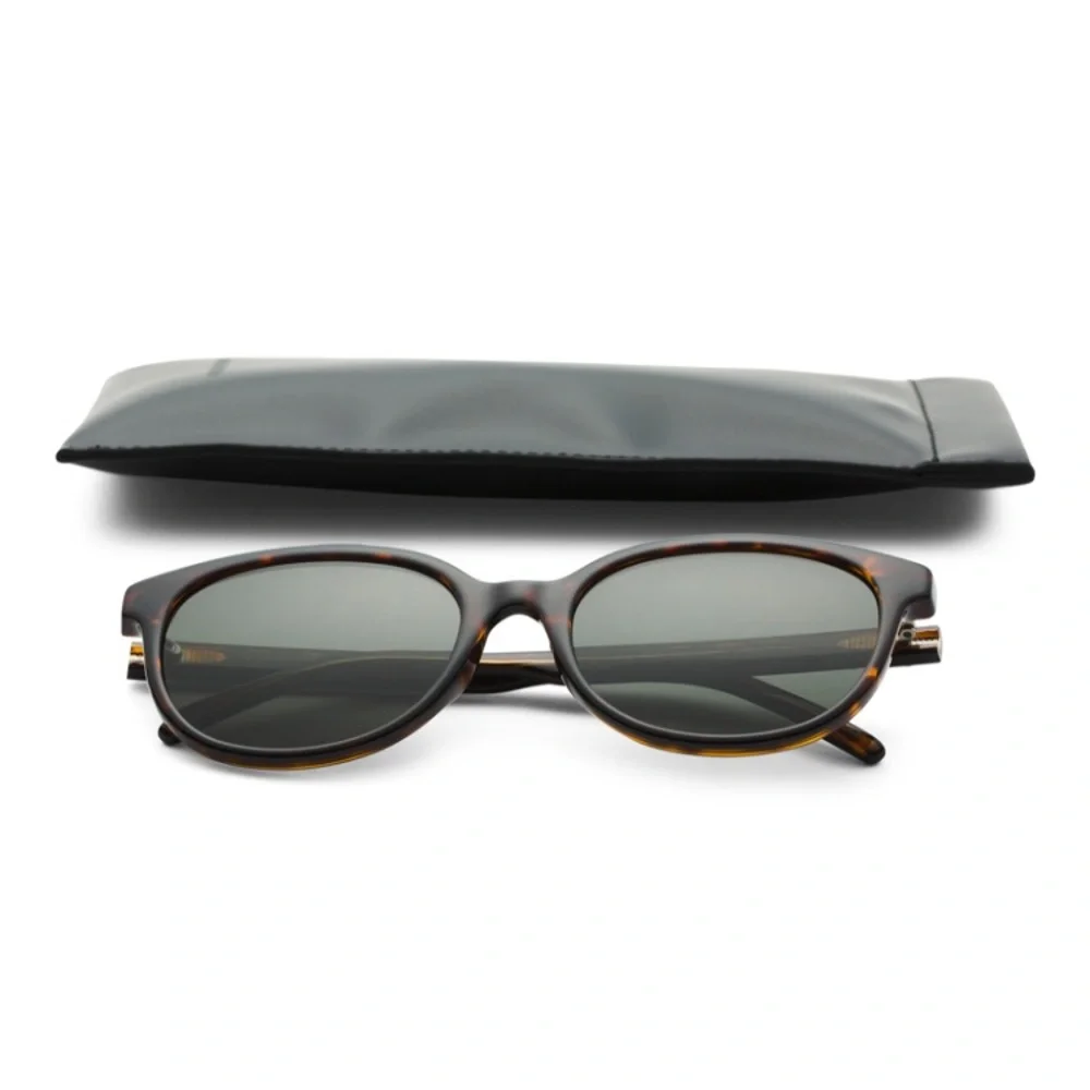 Saint Laurent Tortoiseshell Frame Sunglasses with Green Lenses